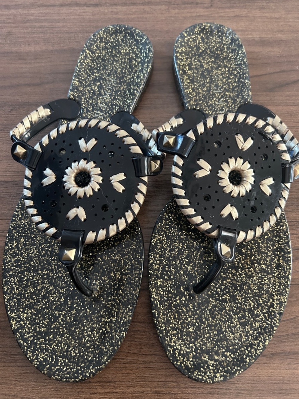 Women’s Jack Rogers Georgica Jelly Sandals Black/Gold Size 9